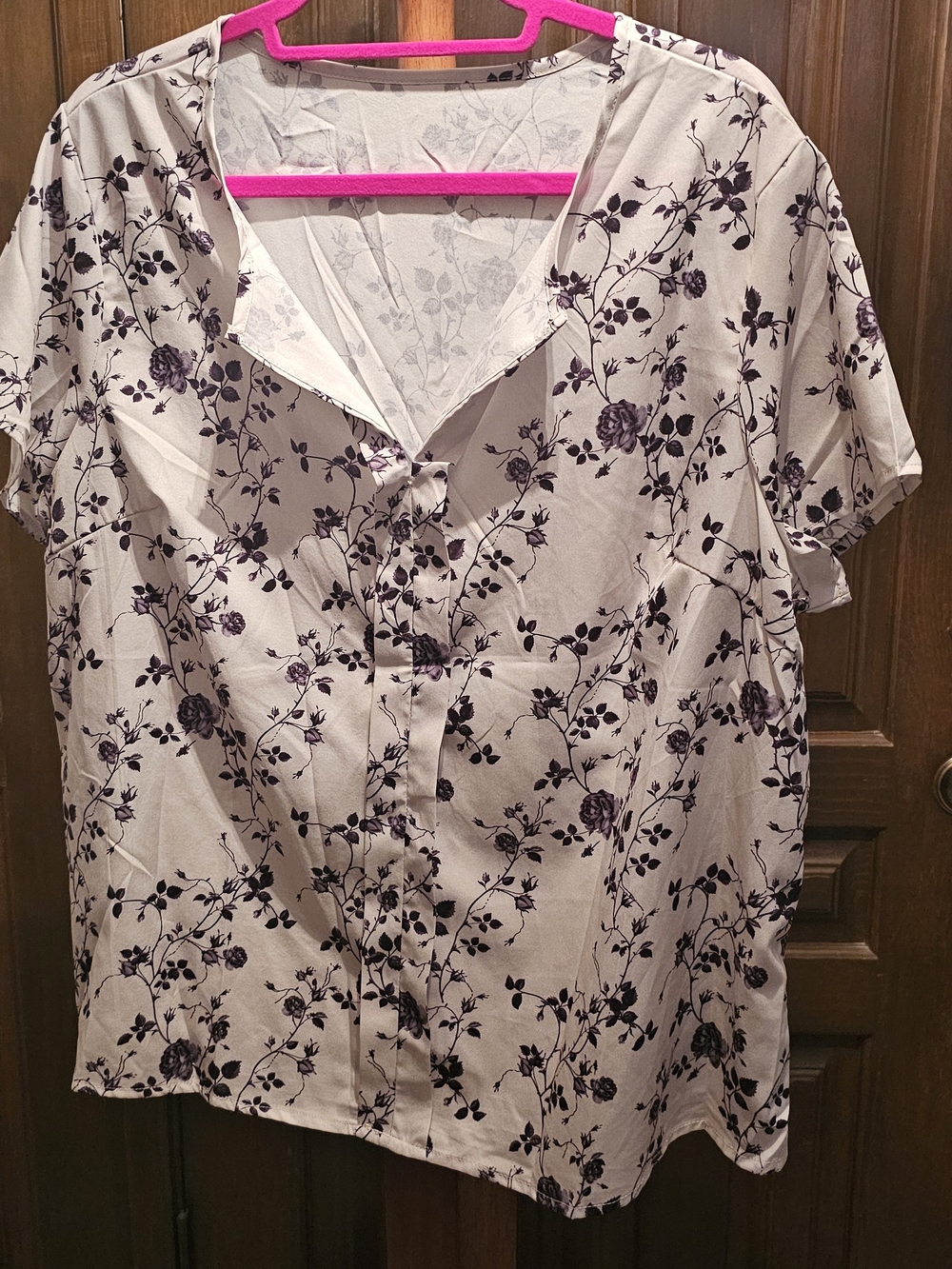 SHEIN Cream Top with Black Floral Print